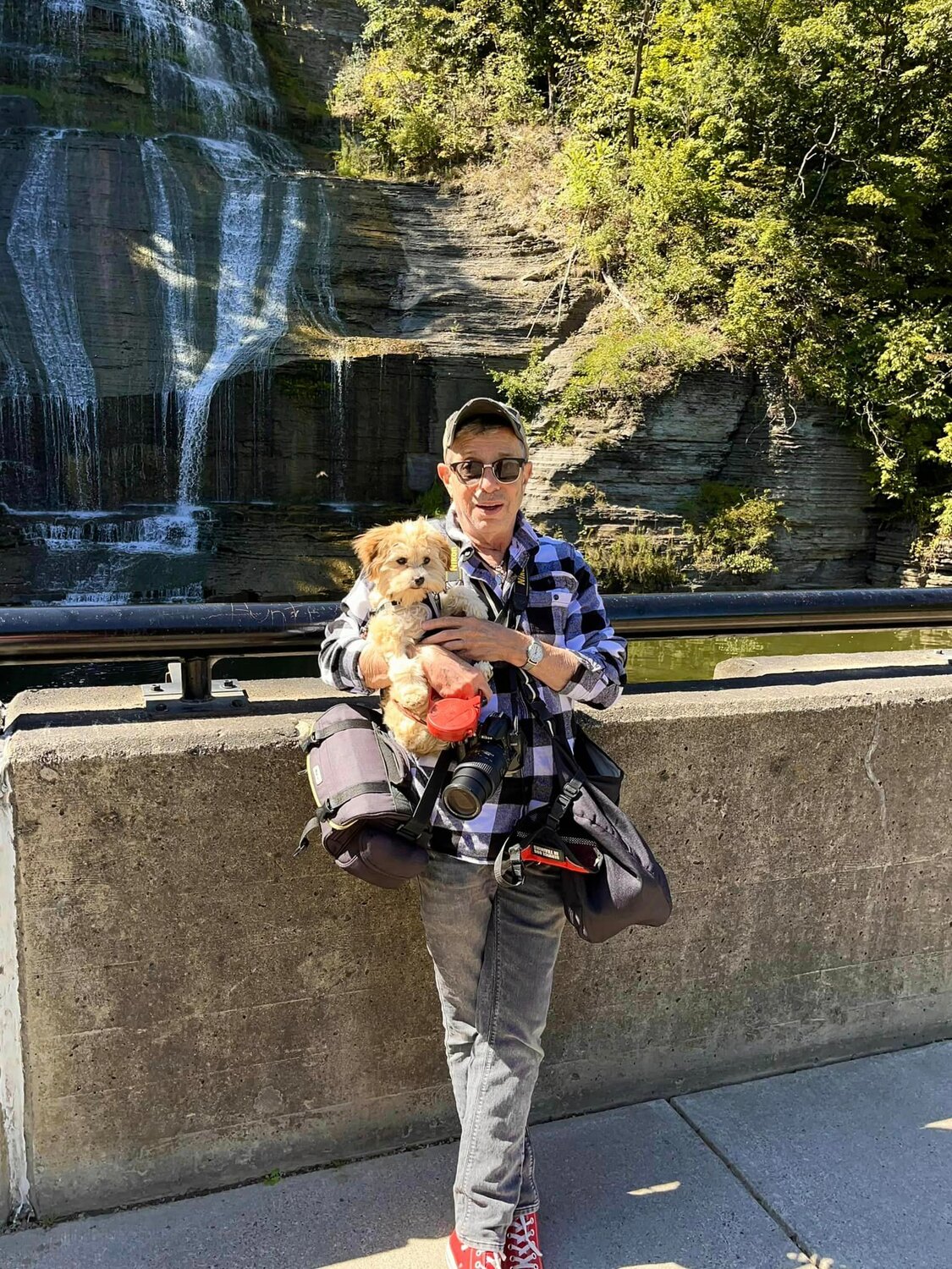 By all appearances, That Dog Named Gidget and I had a great time on vacation a few weeks ago. Here we are (were?) at Montour Falls in the Finger Lakes.